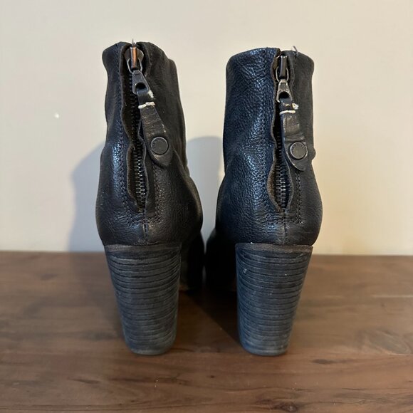 Rag & Bone Newbury Black Leather Ankle Boots • Stacked Block Heel • Women’s - Picture 4 of 8